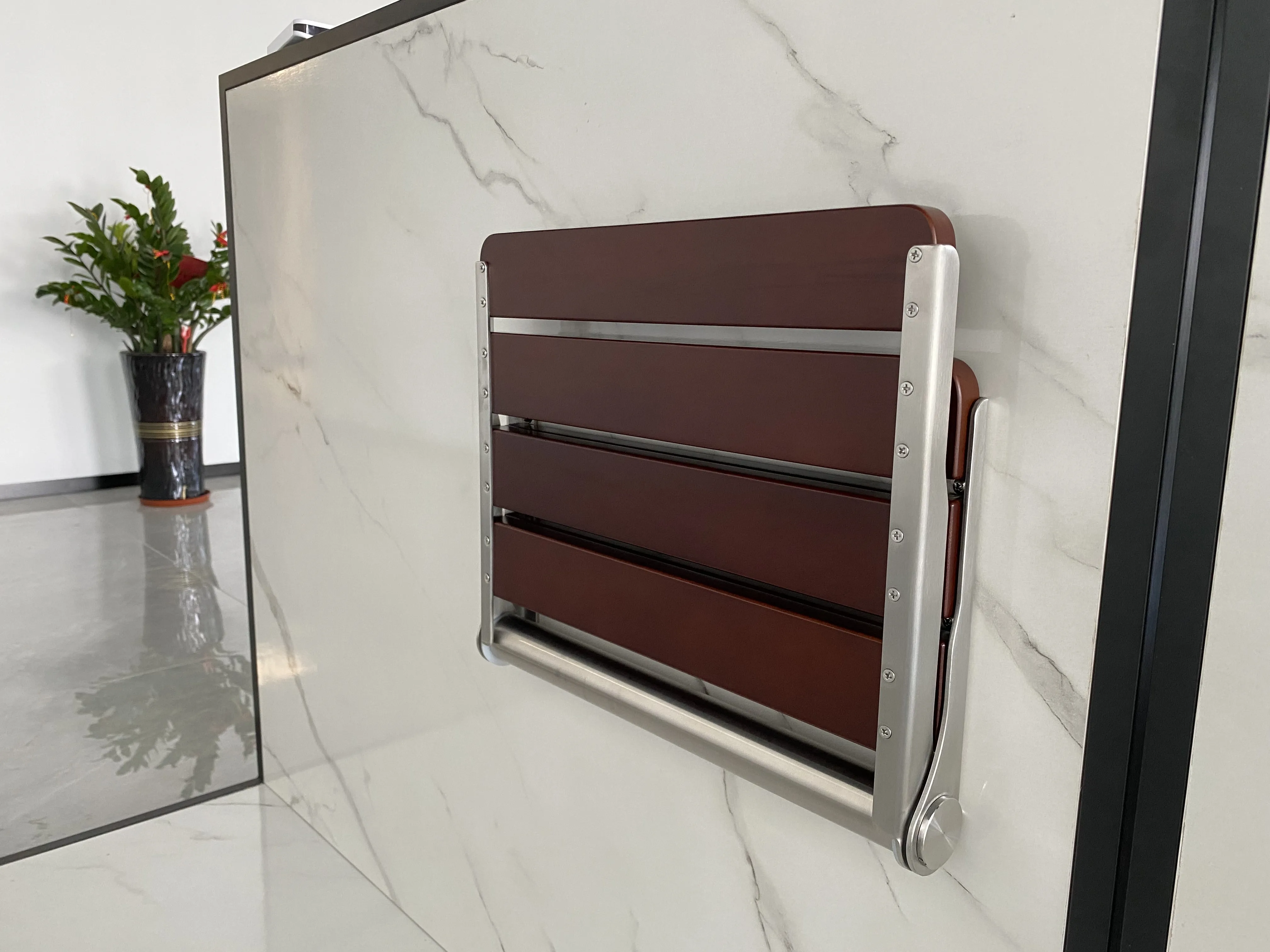 Custom Easy installation Bathroom Folding Shower Seat Wall Mounted Home Care Bathroom Bench Foldable Wooden Shower Seat