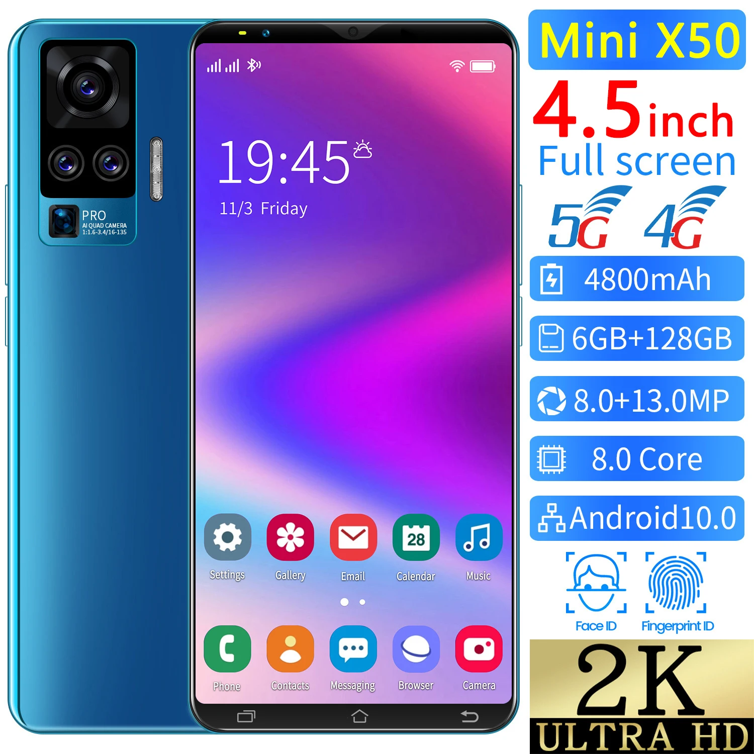  Смартфон Mini X50 4 5 дюйма 2 Sim-карты GPS-навигация сенсорный экран
