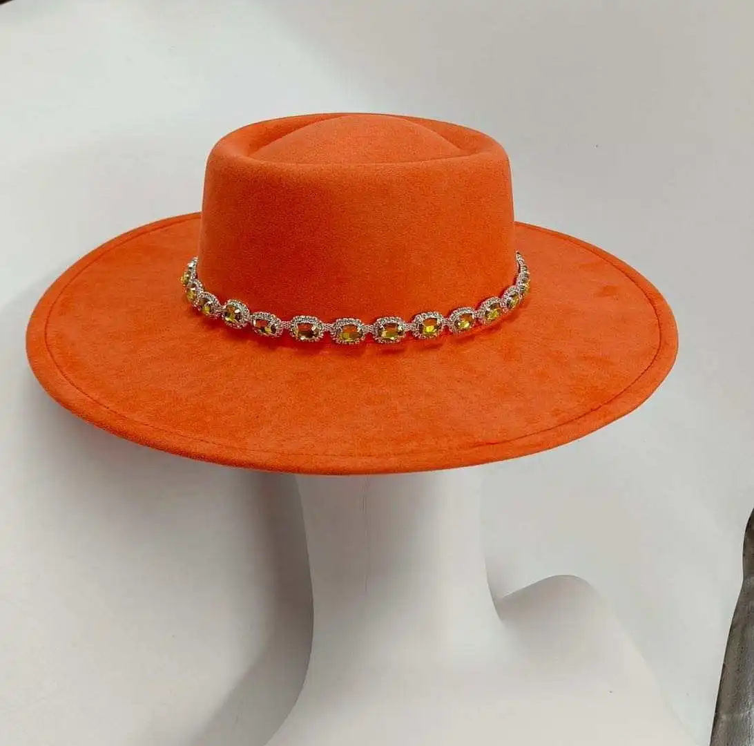 2024 customized new colors suede fedora hats for women round top 9.5 brim dress hats moq 40pcs each color