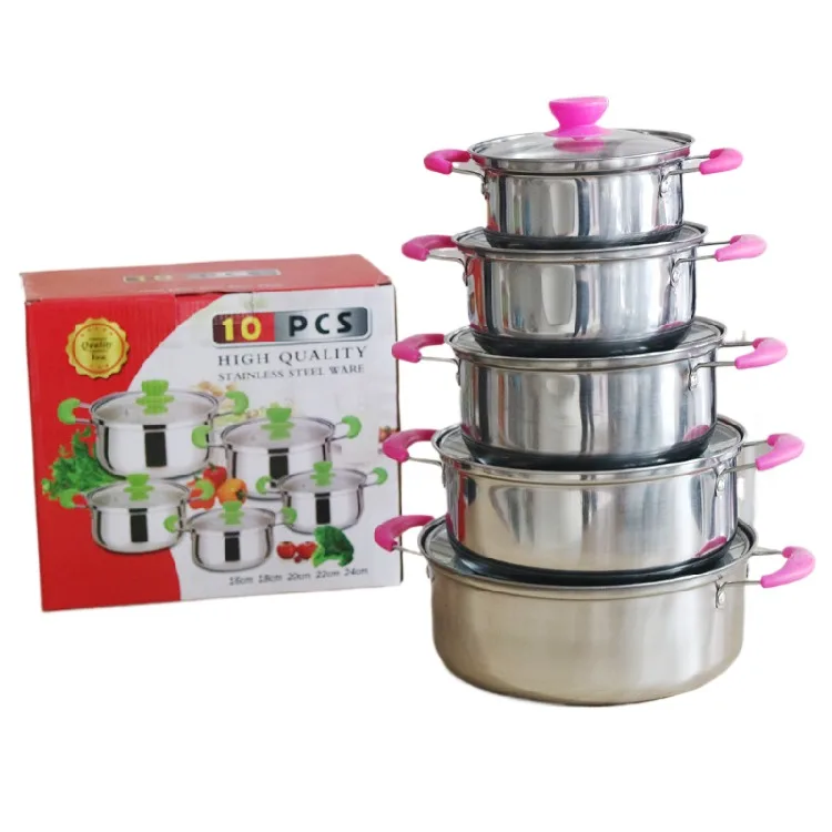 10Piece Factory Wholesale Stainless Steel Cookware Set  cooking pots  sets with Soup Pot Milk Pot Steamer and More 1624cm Ideal