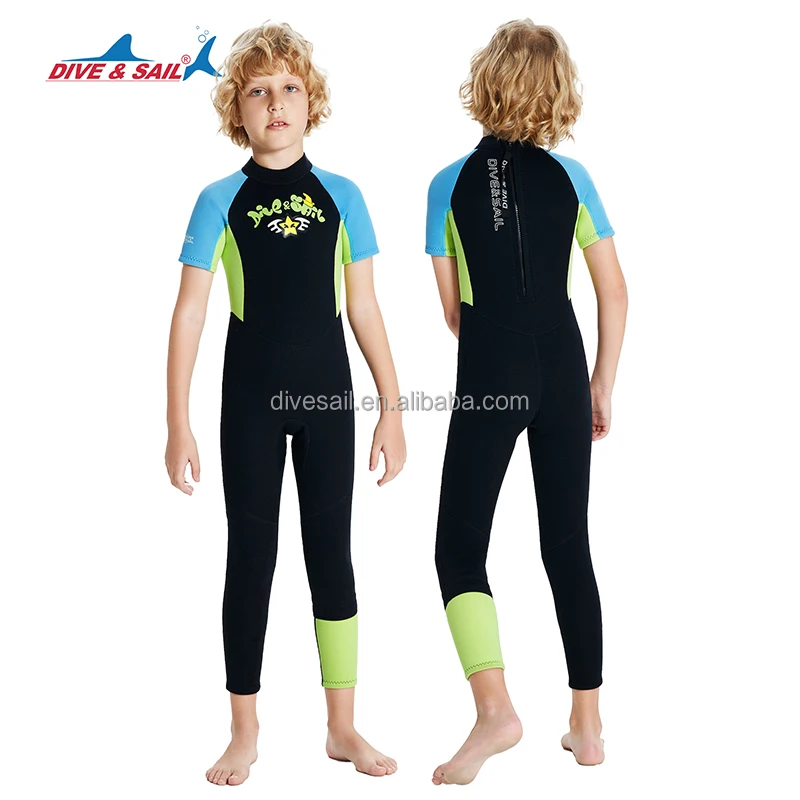 Youth Children 2023 new style short Sleeve long pants open cell 2.5mm neoprene kids wetsuits Back Zipper