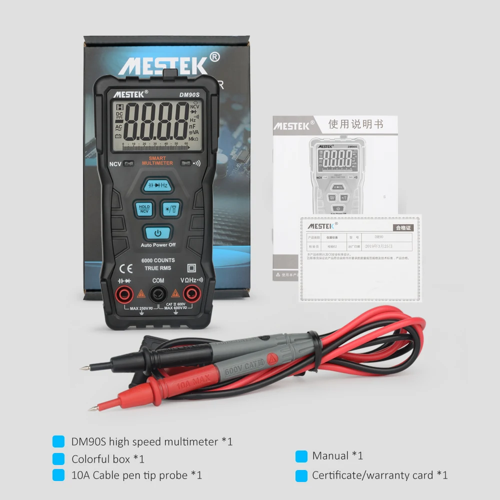 new product ideas Mestek Smart  Multimeter 6000 Counts  DM90S 600V/10A Voltage Current Resistance Multimeters Tester
