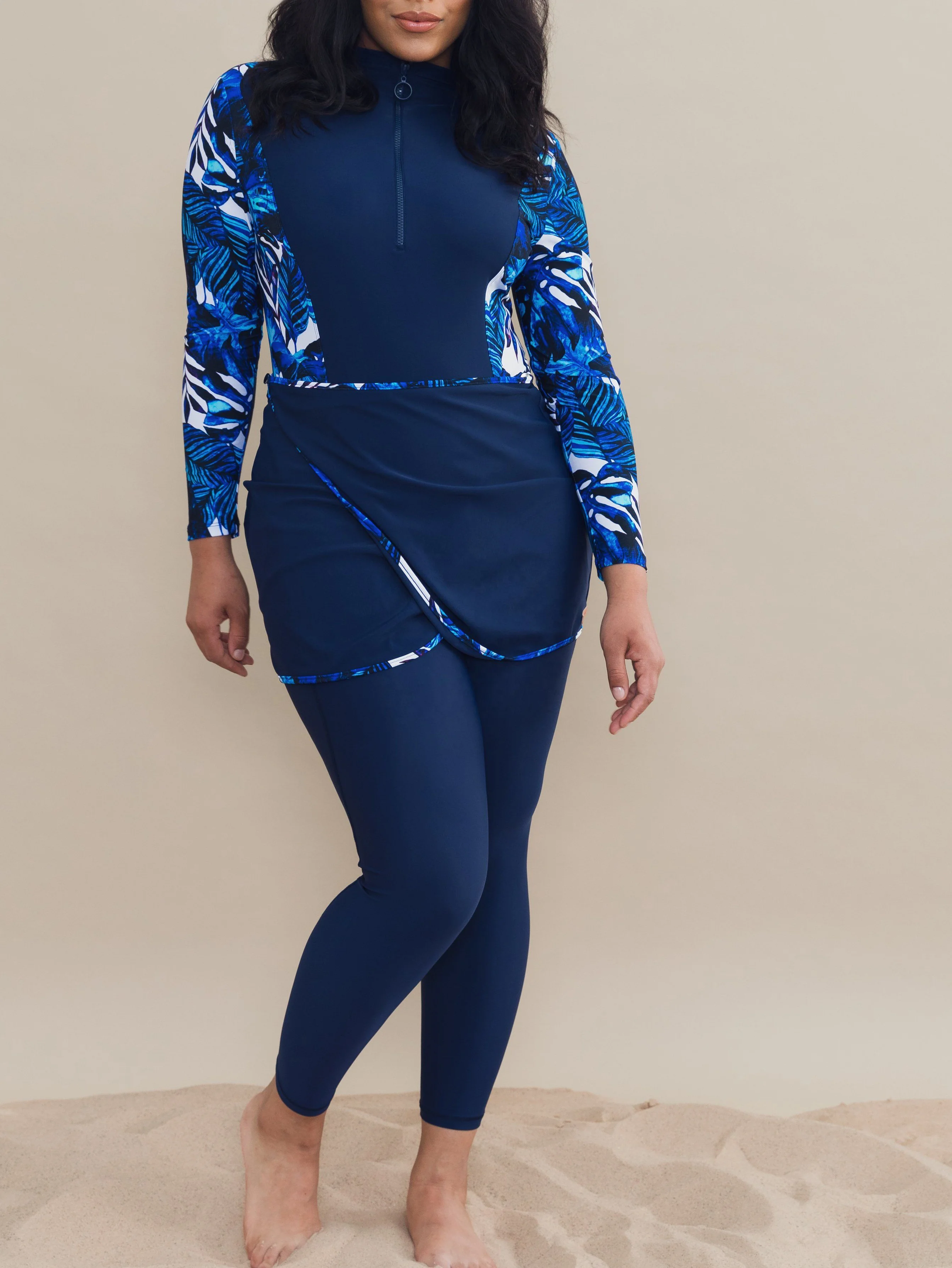 Muslim Plus Size Swimwear Leggings with Skirt Modest Swimsuit with Head Cover