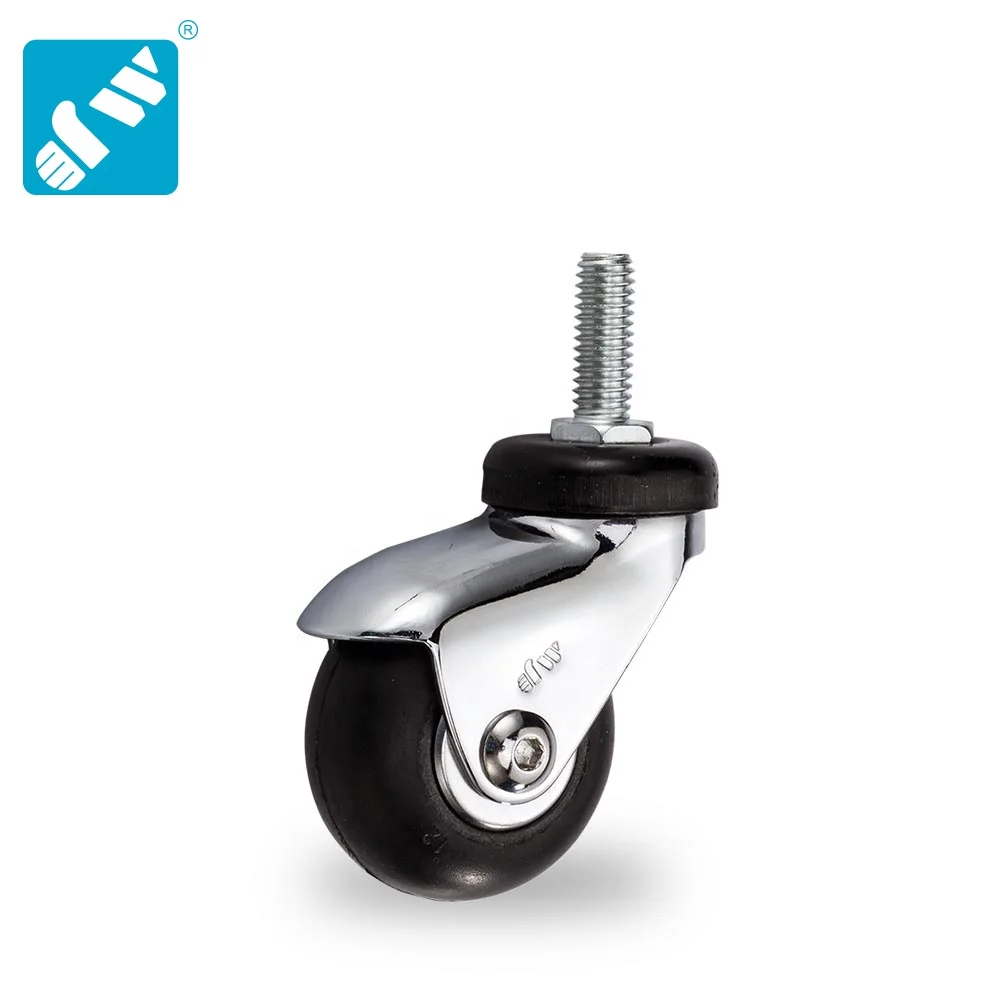 Swivel Threaded Stem Medium Duty Medical Trolley Caster,2/3Inch Black Rubber Wheel Medical Caster,Chrome Plated Caster Wheel