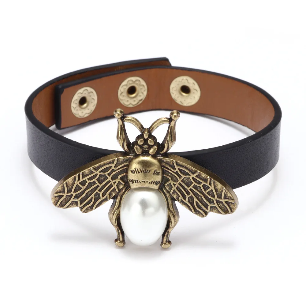 2021 Hot Selling Antique Animal Bee PU Leather Orange Belt Lucky Charm Bracelet For Student