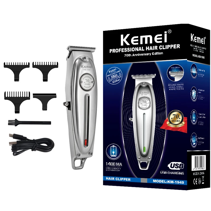 Kemei New All Metal Professional Hair Clippers Men USB Electric Cordless Hair Trimmer T-Blade carving Bald head Hair cut Machine