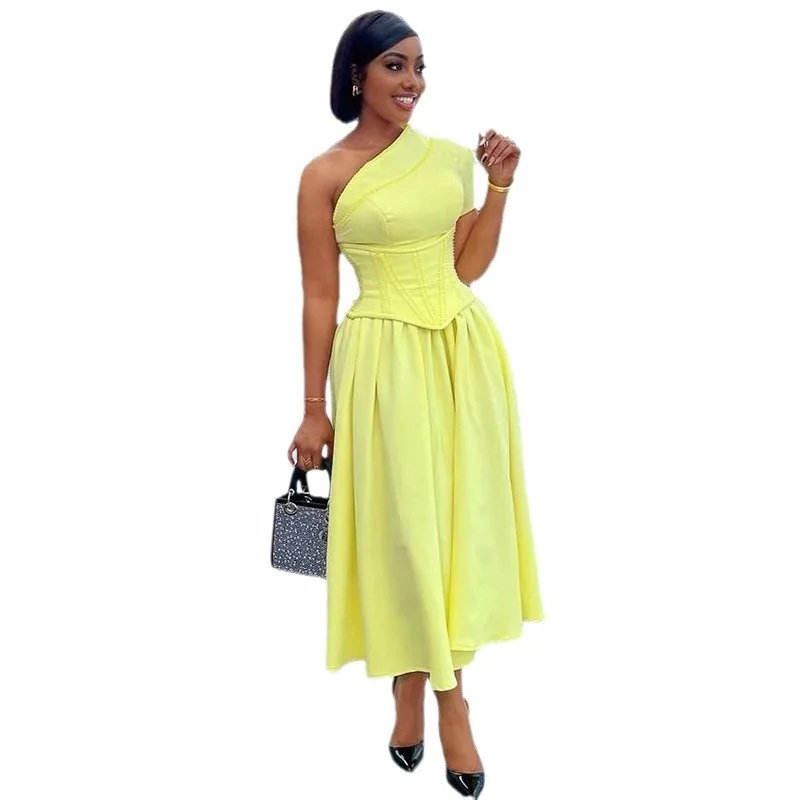 Designer New Summer Long Corset Dress Woman ElegantPolyester and Spandex Stretch Bodycon Fishbone Dress