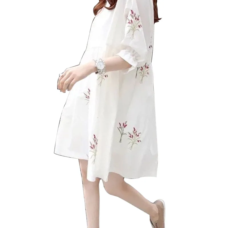 
New Women Fashion Summer Casual Loose Round-neck half sleeve Dress Printed short Dress for Maternity 