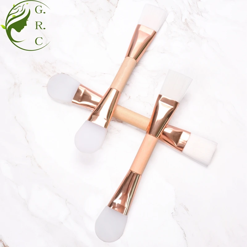 Own Branding Biodegradable Double Head Soft Spa Mud Mask Fan Mixing Blender Brushes Spatula Clay Silicone Mask Brush For Face