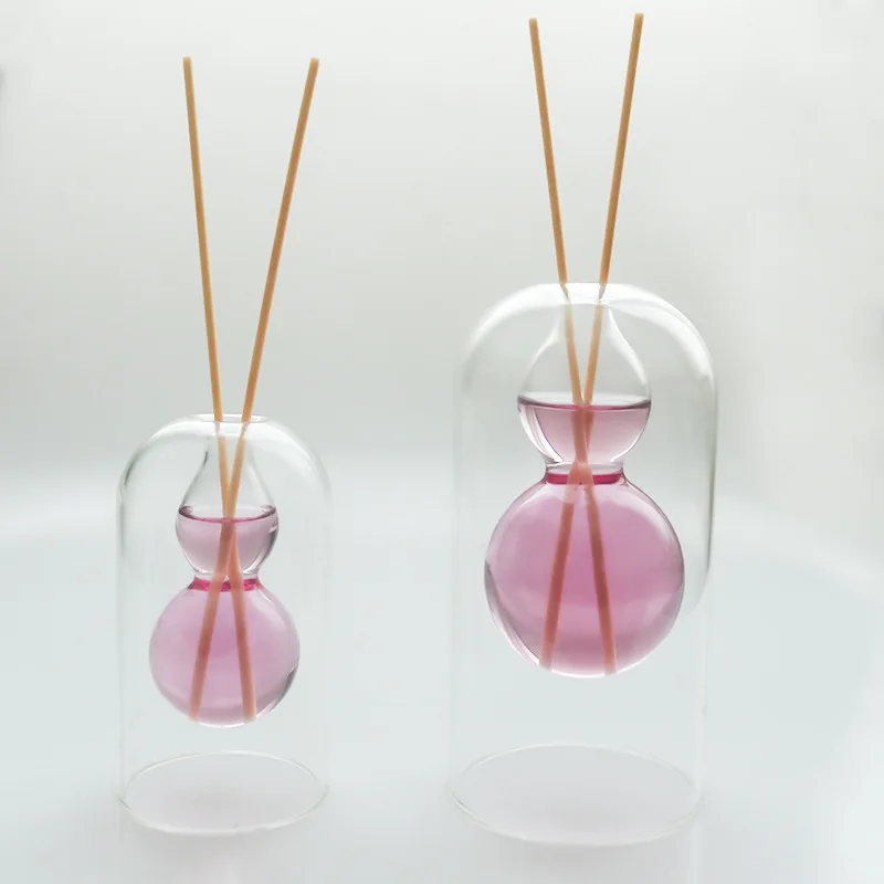 Luxury Home Decor Hand Blown clear Double Layer Scented Oil Aroma Fragrance Perfume Borosilicate Glass Bottle Reed Diffuser