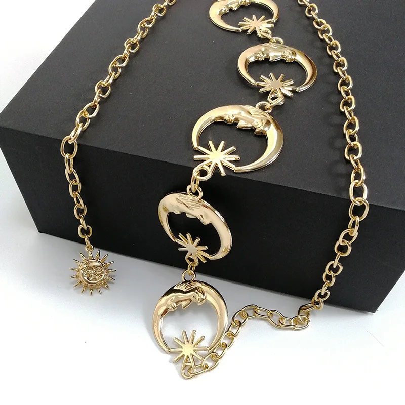 Classic Harajuku Style Punk Gothic Moon Sun Metal Belts Women Vintage High Waist Chain Waist Pendant Belts
