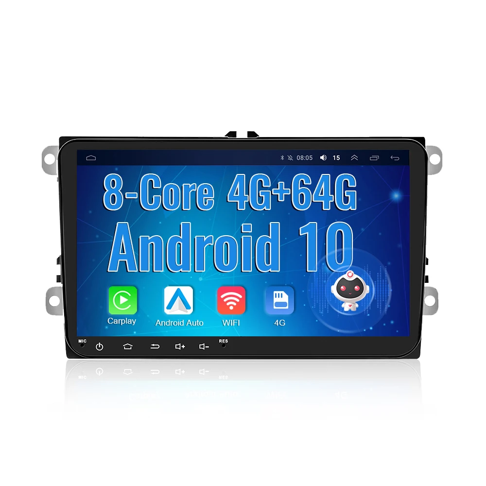 4+64GB 8 Core Android 10 Car Radio 9 Inch IPS Screen 2 Din AI Voice Carplay Hi-Res GPS BTFor VW/Golf/Skoda/Seat/Passat B6