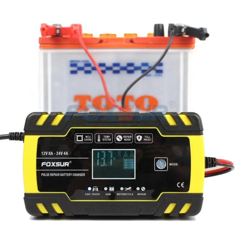 12/24V 8A Touch Screen Pulse Repair LCD Battery Charger Lead Acid Battery Agm Gel Wet Car Battery Charger For Car Motorcycle
