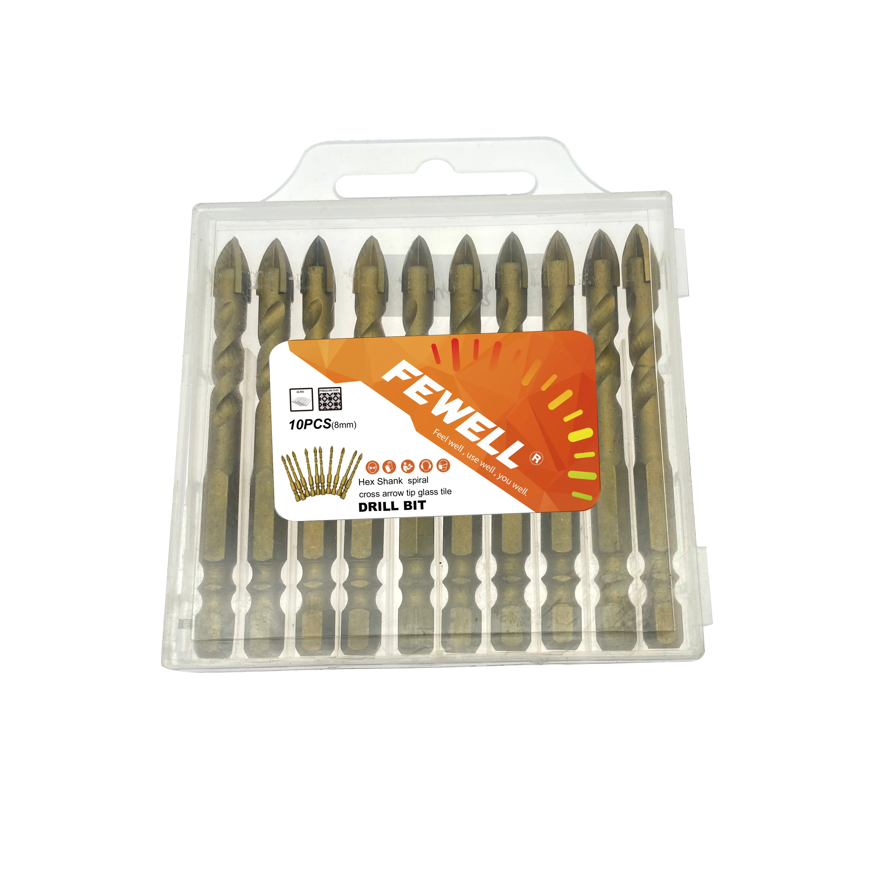 8mm diameter spiral hex shank cross arrow tip spiral glass tile drill bit