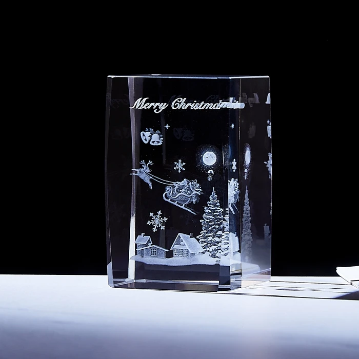 Wholesale Pujiang 3D laser engraving K9 crystal crafts wedding glass cubes design inside