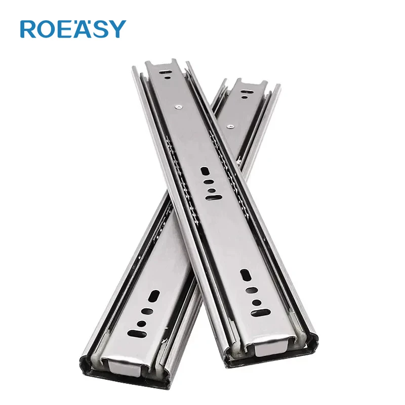 Roeasy High Quality 45mm 63g 3 Fold Full Extension  Ball Bearing Kitchen Drawer Slide Rail Cabinet  SS Soft-closing Drawer Slide