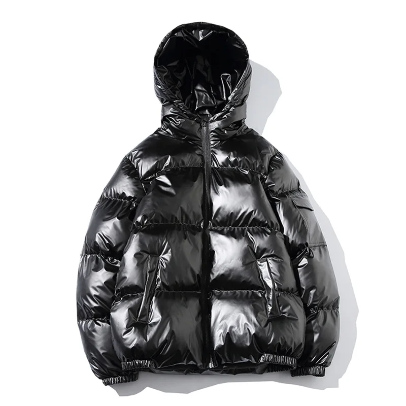 Wholesale custom mens winter padded bubble jacket shiny bubble coats for men with hood