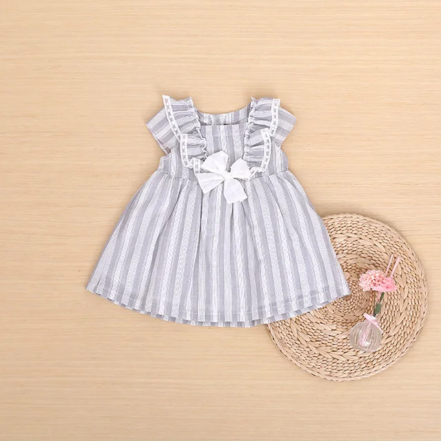 baby girls gray gingham double layered cotton lace dress  latest gowns design with bow