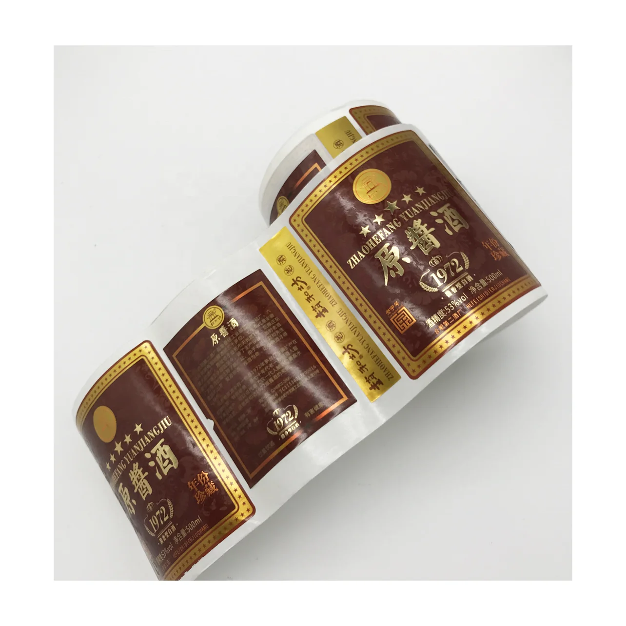 new custom glossy rolled wine label sticker/ bottle label printing/self adhesive label made in china