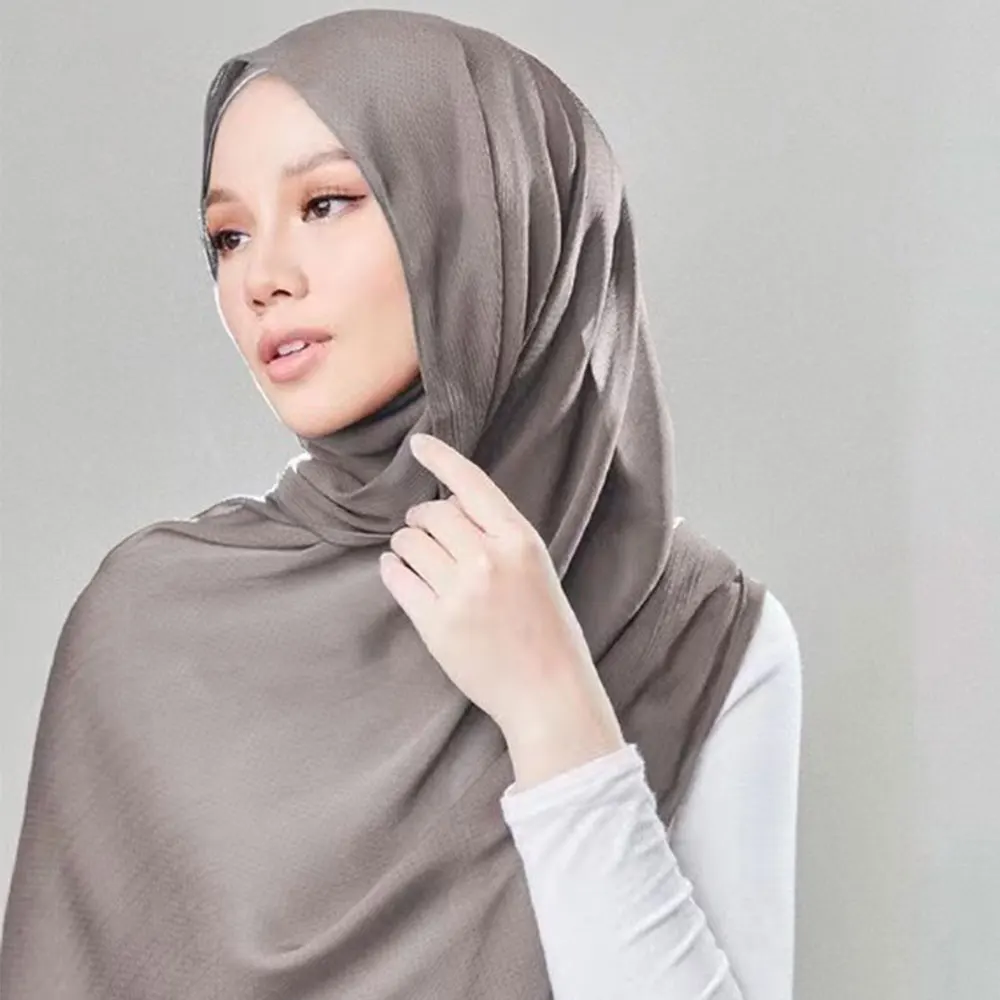 Malaysia hot selling premium Wholesale Women Muslim Textured satin Silk Hijabs satin shawl hijab Soft Silk Scarves