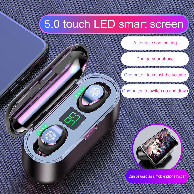  30% Off F9 аудиофоны мини 5 0 True Gps Наушники-вкладыши Tws беспроводные наушники Auriculares F9-5 игровая гарнитура стерео