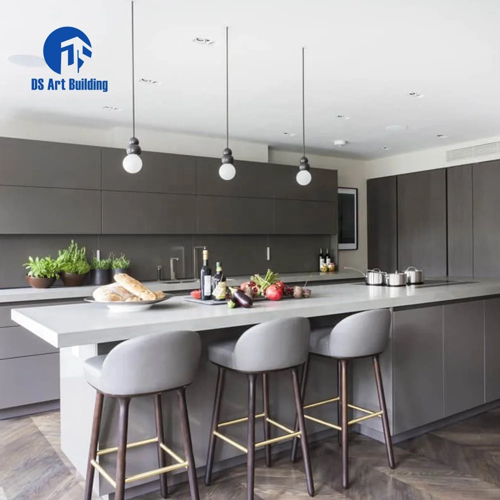 DS Customized Price American Grey Plywood Vaneer Modern Shaker Style Solid Wood Kitchen Cabinet