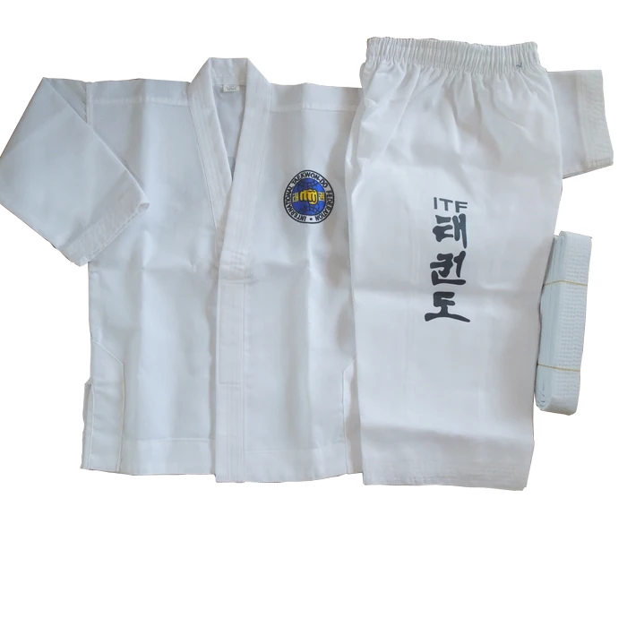 Custom logo wtf approved training martial arts uniforms embroidery itf taekwondo uniform