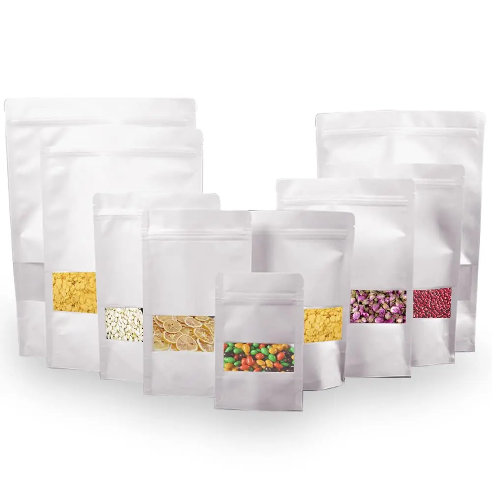 Resealable Eco-Friendly Food Packaging Zipper Bags Doypack Ziplock Brown Kraft Craft Paper Stand Up Pouch With Window