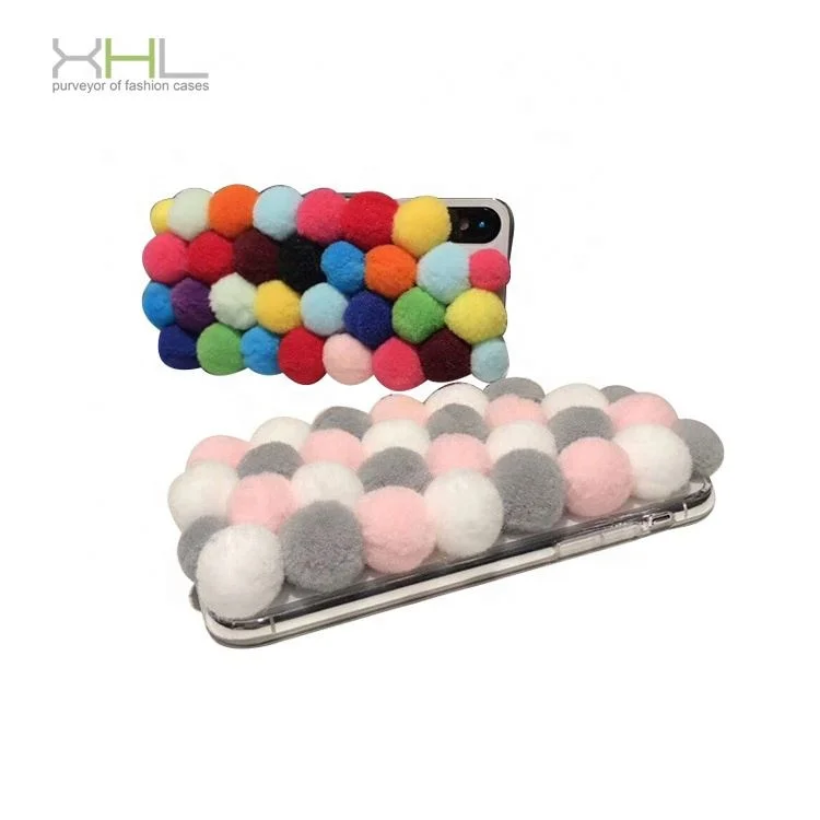 Customized Colorful Cashmere Pom Ball Tpu Mobile Phone Case Cover For Iphone Xs Max
