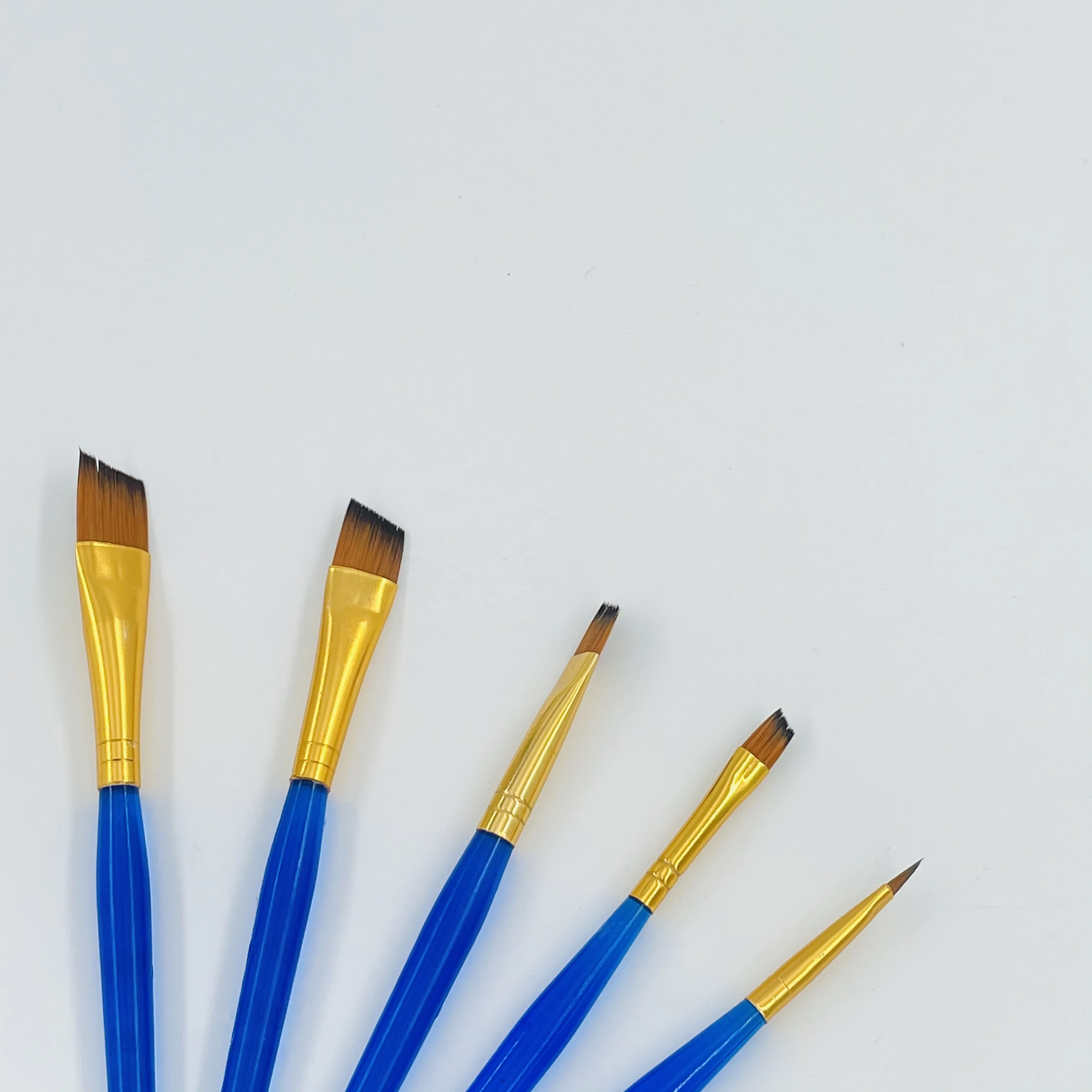 custom logo 5pcs promotional blue plastic handle golden aluminum tube tiger color nylon hair artist watercolor paint brush set