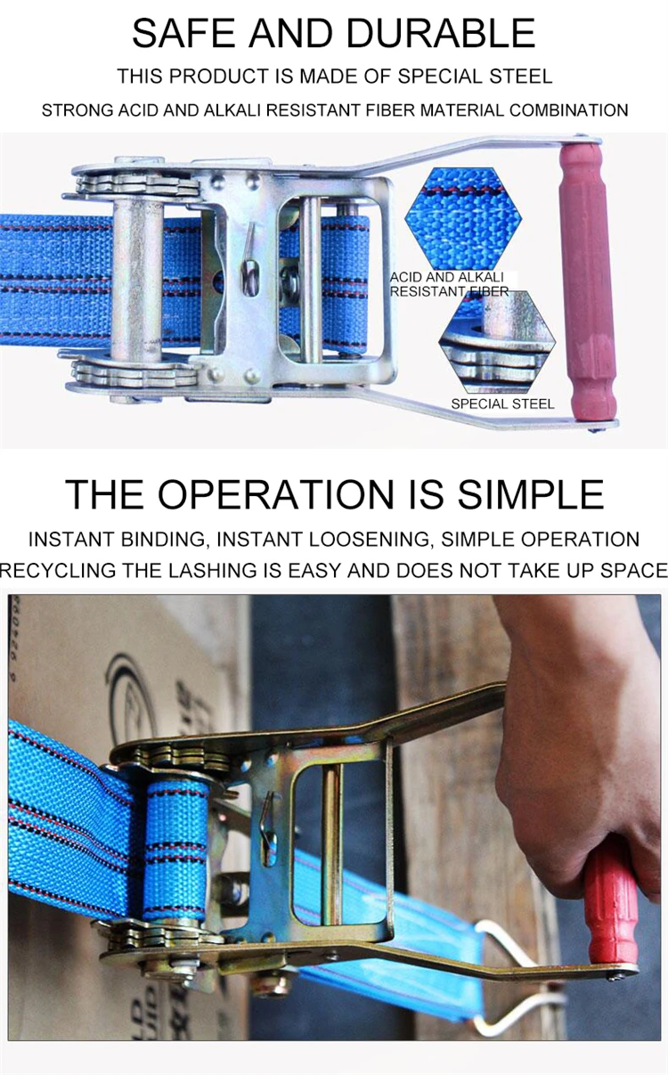 13 Ft Portable Heavy Duty Tie Down Cargo Strap Luggage Lashing Strong Ratchet Strap Belt With Metal Buckle