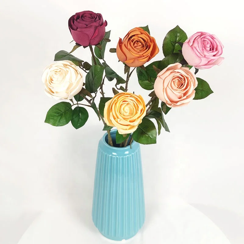 YIWAN wholesale Real Touch silk high branch diamond roses Red Artificial Flowers Fake Rose Home decoration for Bridal Wedding