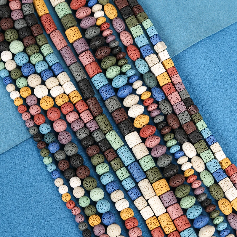 Wholesale color natural Lava round cylindrical loose beads Volcanic stone beads for bracelet jewelry production