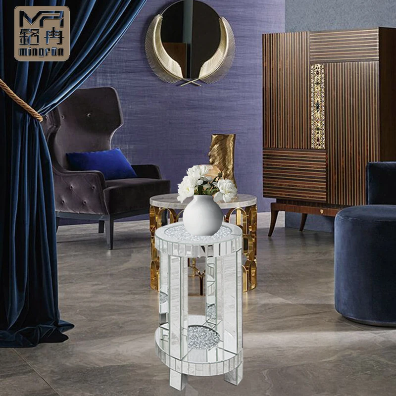 Sparkly Living Room Mirrored Flower Display 2 Layer Crushed Diamond Insert Lamp Table Home Hotel