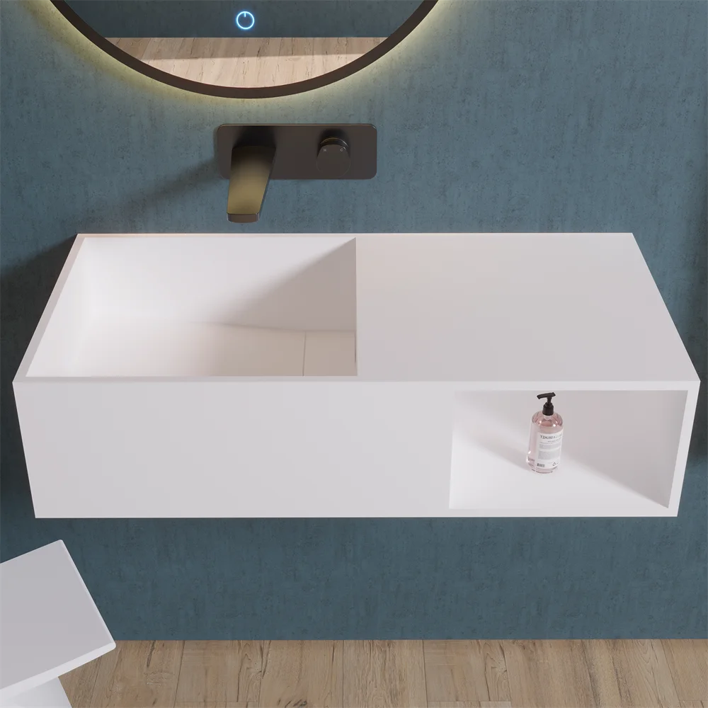 Hot Sale Matte White Wall Mounted Artificial Stone Basins Popular Resin stone hand wash basin Solid Surface Bathroom Sinks