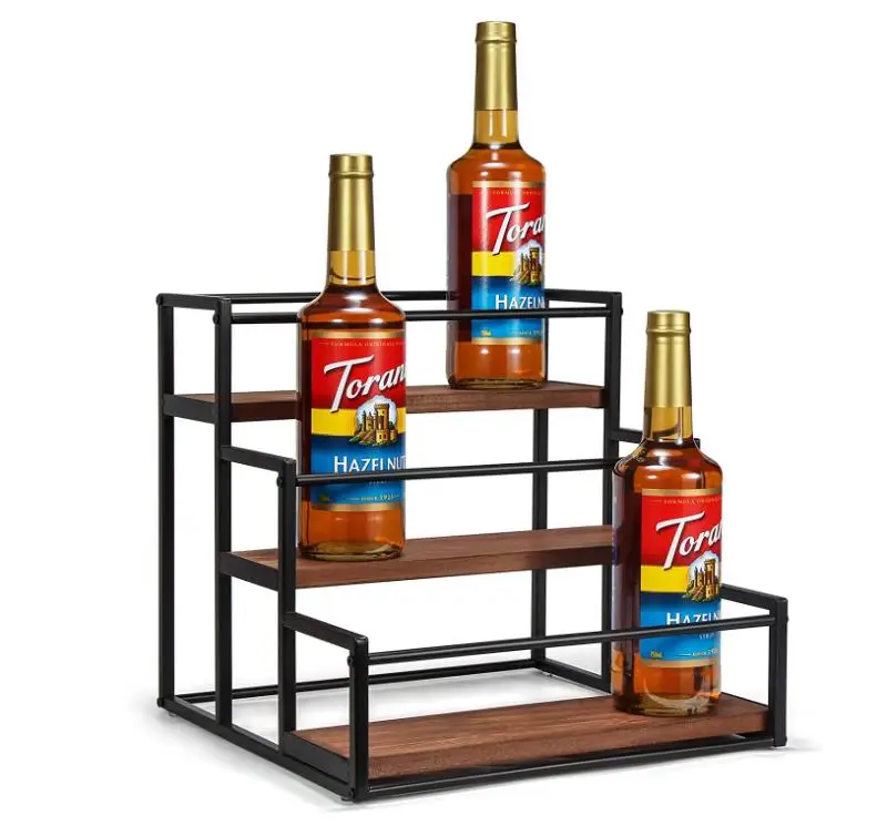 Coffee Syrup Rack Organizer Syrup Bottle Stand 3-Tier 12 Bottles Storage Shelves for Kitchen Coffee Station