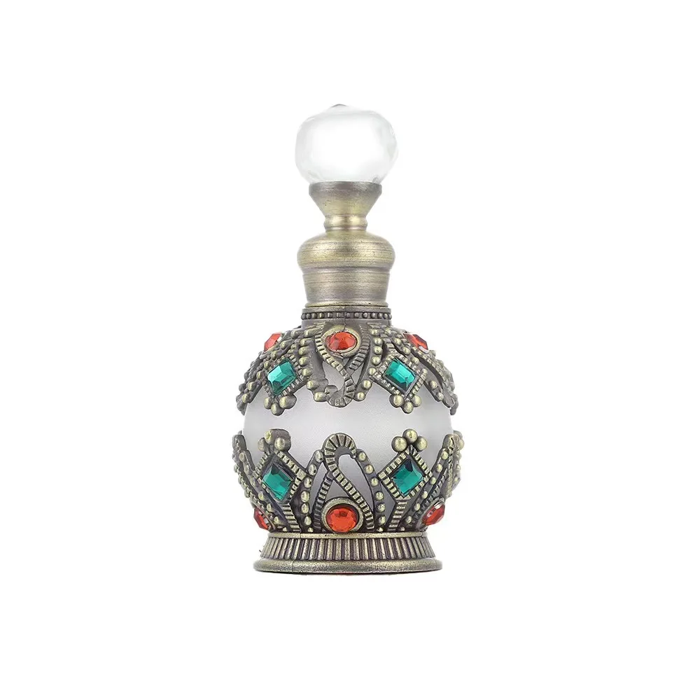 Luxury 12ml Arabia Vintage Golden Red Yellow Green Purple Dropper Perfume Essential Oil Glass Bottles