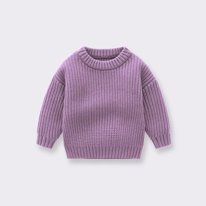 Autumn Winter Unisex Baby Knitted Jumper Ins Popular round Collar Loose Pullover Sweater for Boys and Girls
