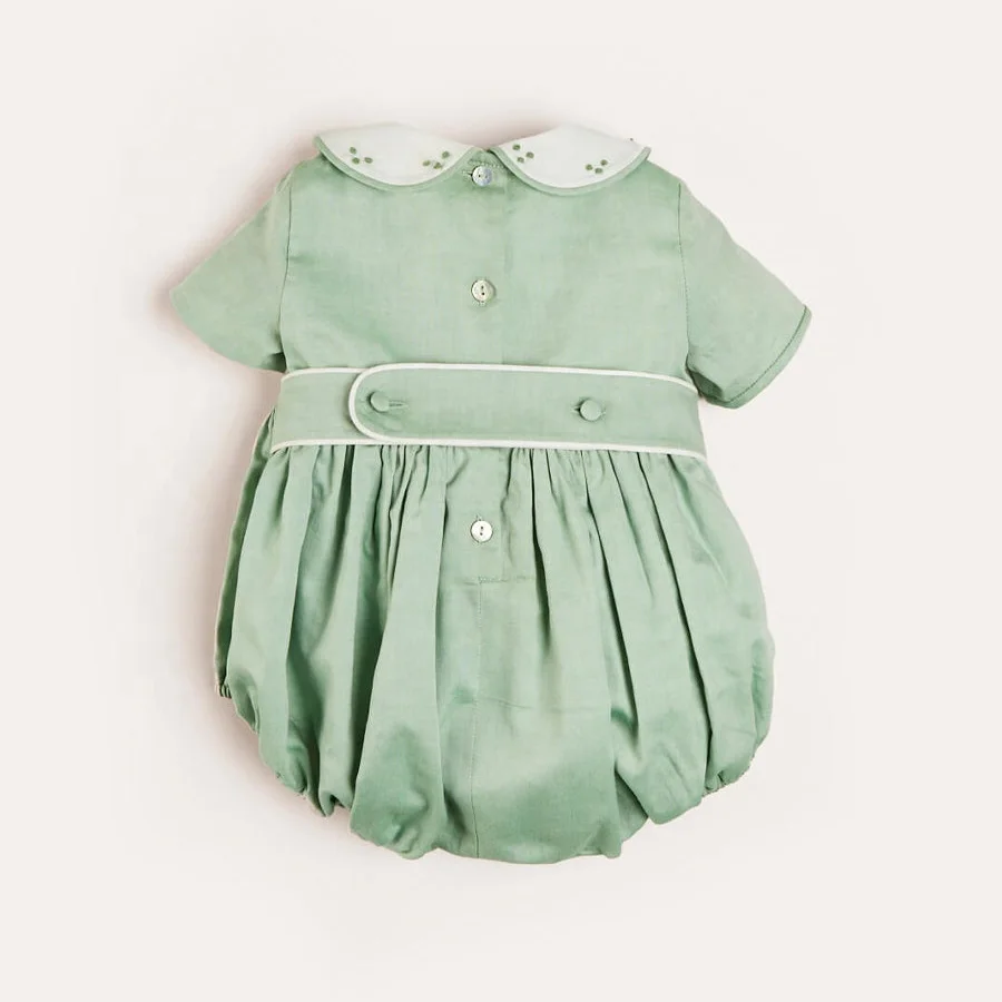 Custom Cotton Hand Smocked Baby Clothes Boutique Embroidery Short Sleeve Toddler Jumpsuit Peter Pan Collar Kids Romper Girl