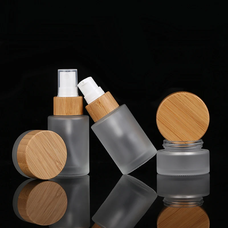 Экологичный дорожный бамбуковый насос, стеклянная бутылка для лосьона и банки, наборы для упаковки косметических масел «сделай сам»