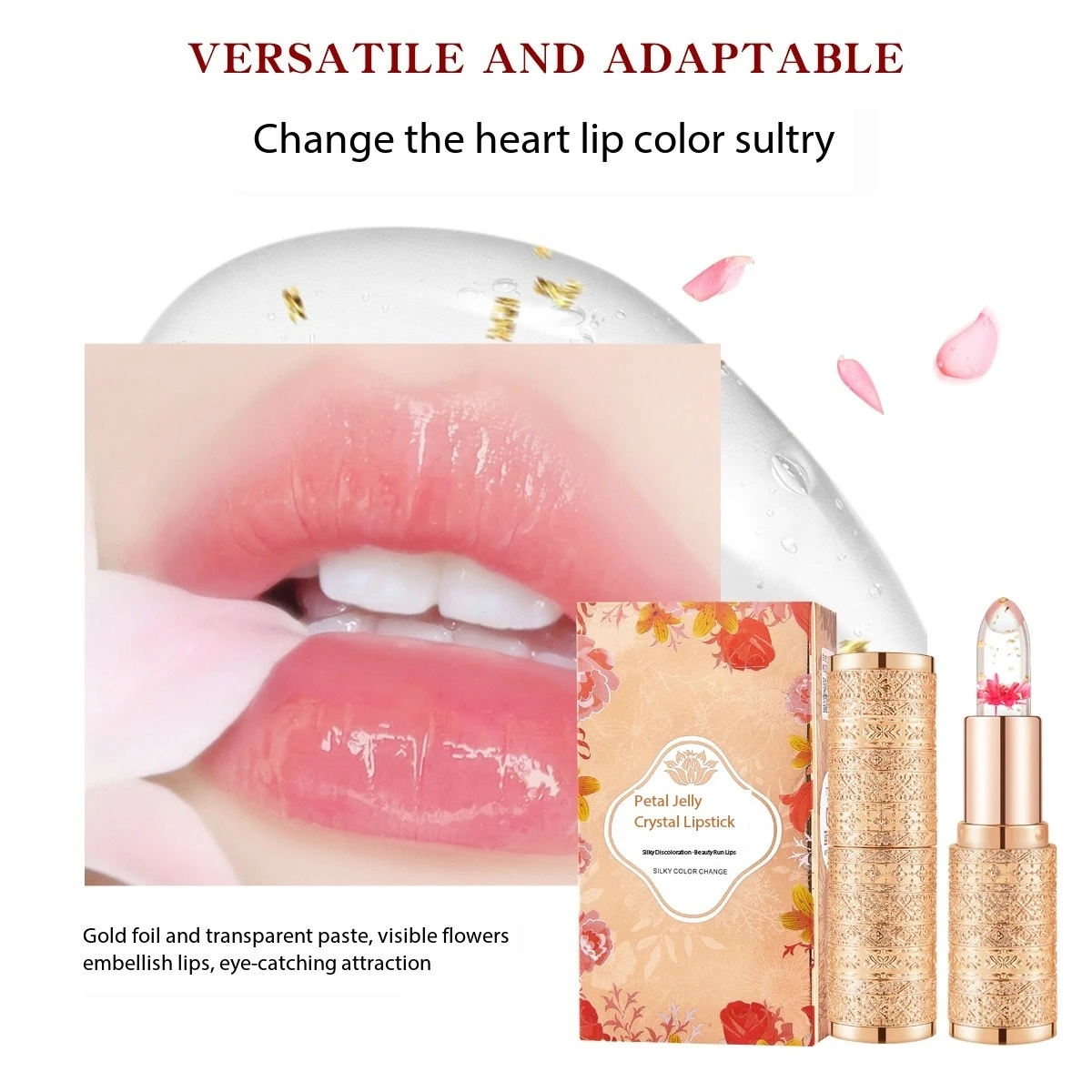 Fashion Gold Magical Colour Changing Lipstick 2024 New Clear Crystal Jelly Flower Lipstick Manufacturer Transparent lipstick