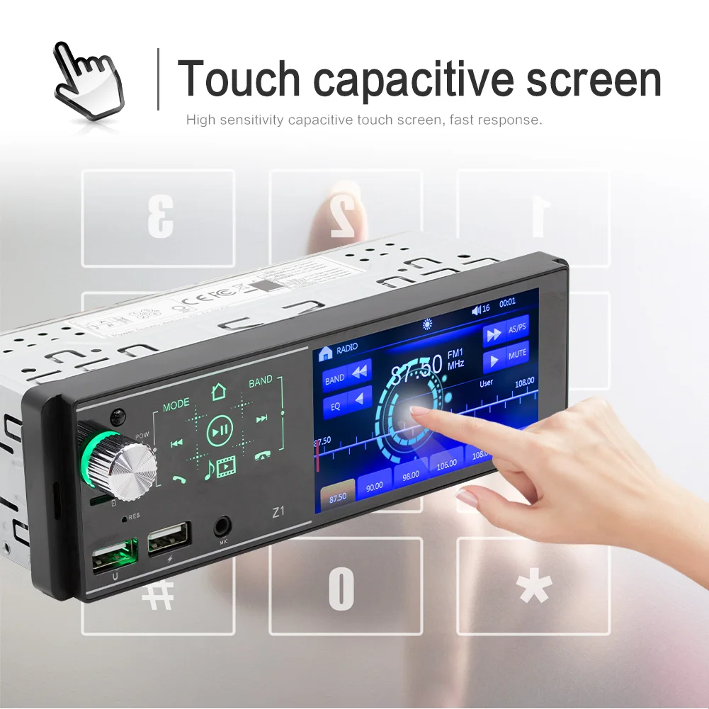 Bluetooth Touchscreen Player 4.1 Inch IPS Digital Display Multimedia Car Radio with CarPlay 1DIN MP5 Car Stereo Radio
