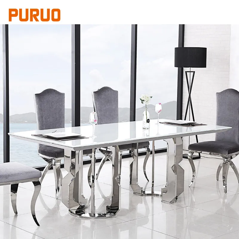 PURUO Marble Stainless Steel Stone Dining Table Designs