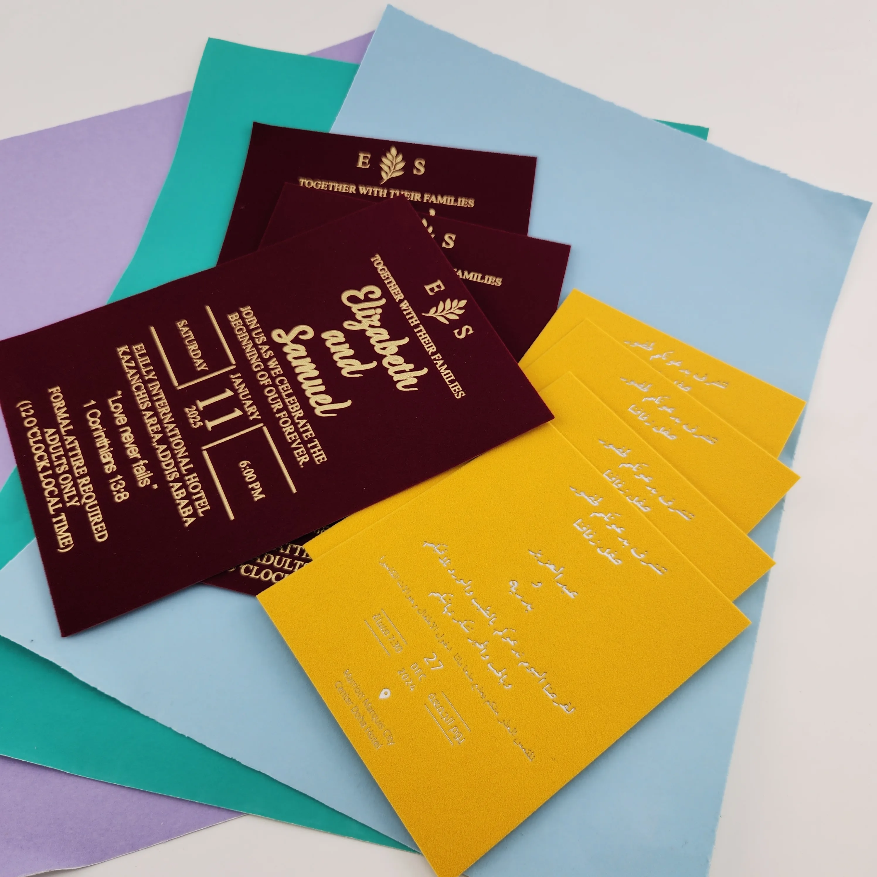 China wholesale custom luxury velvet sticker wedding velvet envelop invitation greeting cards for rustic weddings