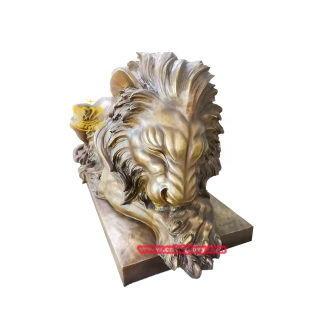 Outdoor Landscape Design Metal Art Decoration Sculpture Bronze Casting Sleeping Lion Statue