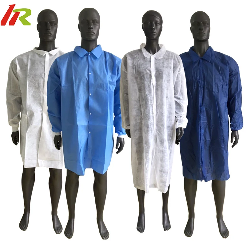 High Performance Disposable Snap Closure Lab Use Work Clothes Dust Suit Disposable White Coat with Knitted Cuff