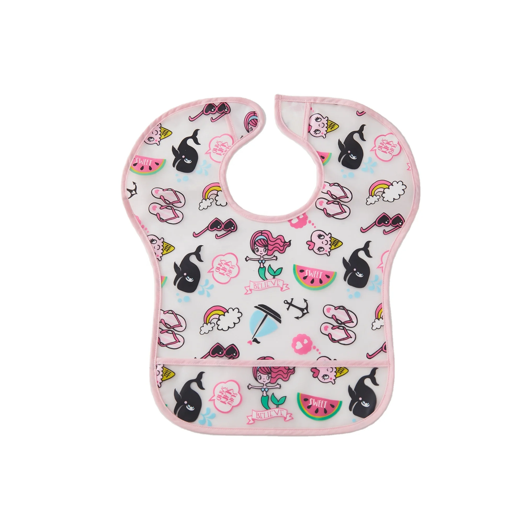 2pk Watermelon EZ Wiping Baby Bib Retail PEVA Waterproof Baby Bibs