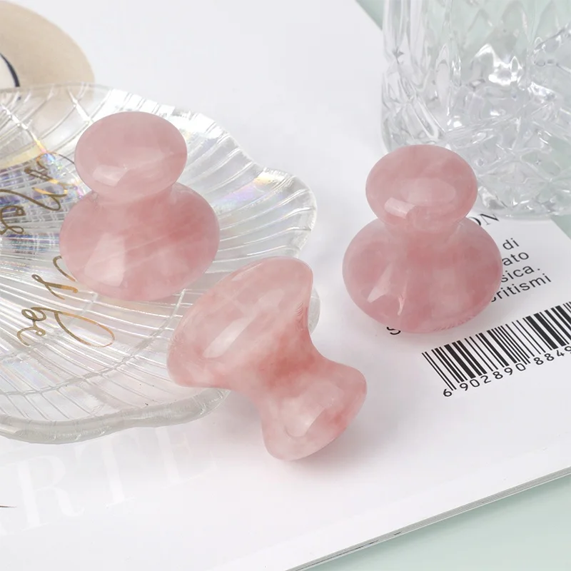 Hot Sale Crystal Mushroom Shape Facial Body Massage Tool Wholesale Natural Rose Quartz Mushroom Gua Sha Stone