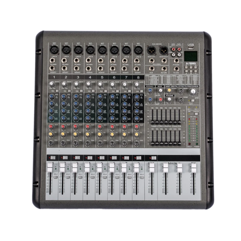 Hot sale 650W high power console sound 8 channel powered mixer audio for dj stage