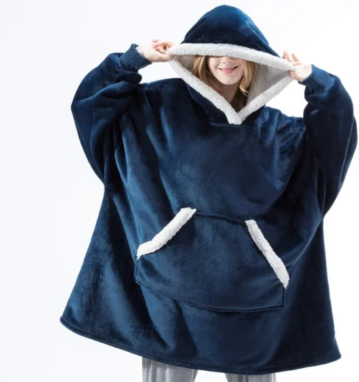High Quality Thicken 900g Home Casual Plush Tv Lazy Wearable Blanket Man Sherpa Fleece Hoodie Women With Pocket